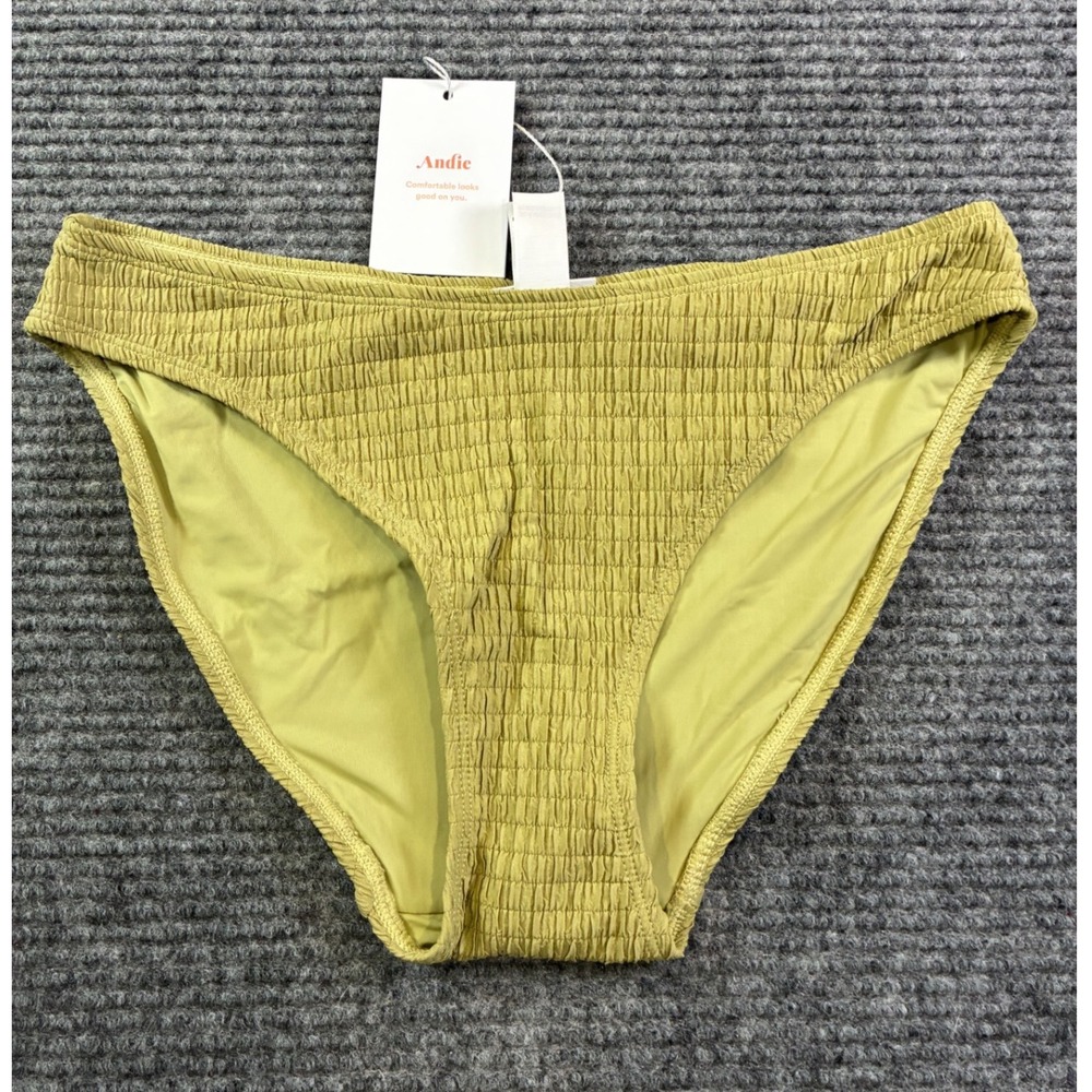 Andie Swim The Bikini Bottom Sage Green Smocked Textured Cottage Boho XS AB452
